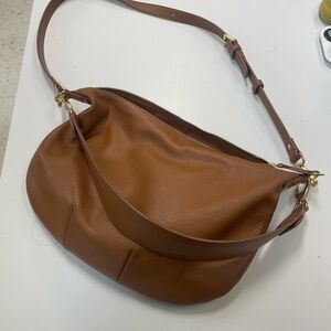 Quince Italian leather convertible shoulder bag, cognac